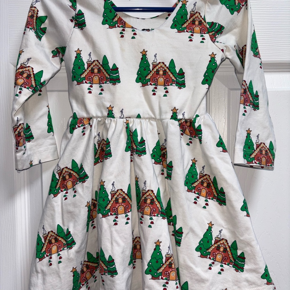 Charming Holiday Cottage Print Kids Dress